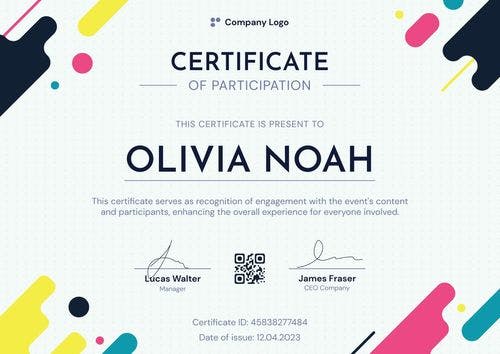 Colourful and modern certificate of participation template landscape Colourful and modern certificate of participation template landscape