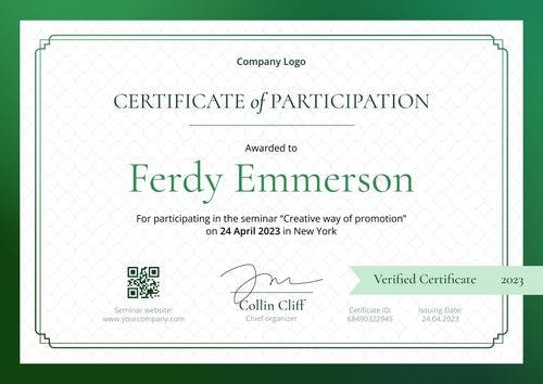 Modern and corporate certificate of participation template landscape Modern and corporate certificate of participation template landscape