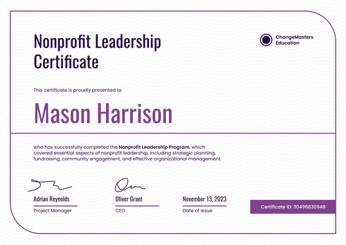 Gentle and professional non-profit leadership certificate template landscape Gentle and professional non-profit leadership certificate template landscape