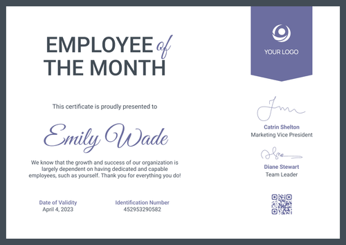 Simple and streamlined employee of the month certificate template landscape Simple and streamlined employee of the month certificate template landscape