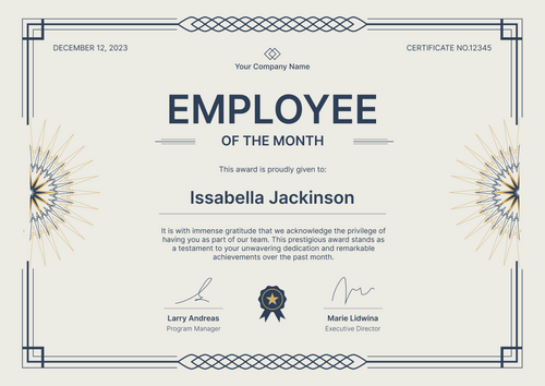 Fancy and modern employee of the month certificate template landscape Fancy and modern employee of the month certificate template landscape
