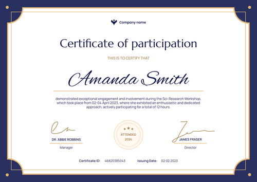 Formal and traditional certificate of participation template landscape Formal and traditional certificate of participation template landscape