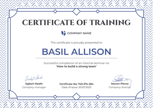 Simple and framed certificate of training template landscape Simple and framed certificate of training template landscape
