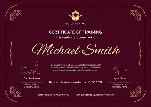burgundy formal certificate of training landscape 12112 burgundy formal certificate of training landscape 12112